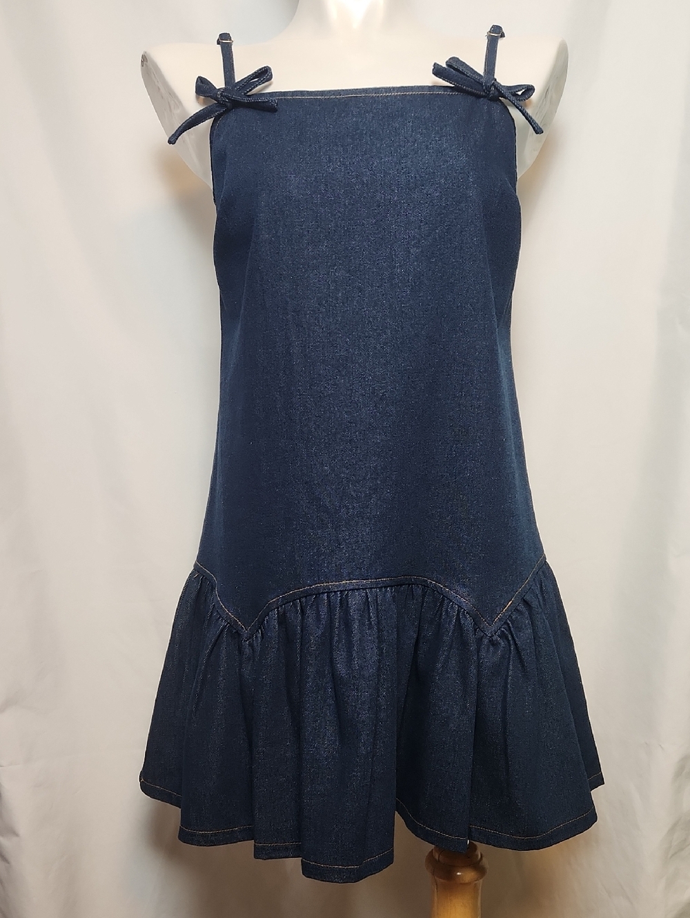 Avec Les Files Denim Bow Strap Mini Sundress Size S